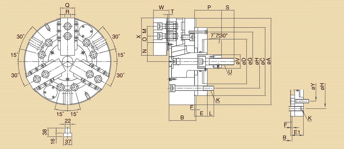 Mandril sólido de 3 mandíbulas VL-DP com placa de flange selada e à prova de água anti-chips para to